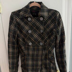 Via Dark Plaid Wool Blend Double Breasted Classic Coat Women's 2